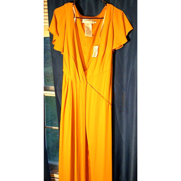 Davids Bridal Formal Floor Length Wrap Dress Size 6 Marigold NWT ,Flutter Sleeve - Picture 3 of 16
